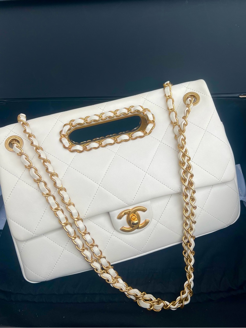 Chanel A Real Catch Flap Bag Leather Large Jumbo Size